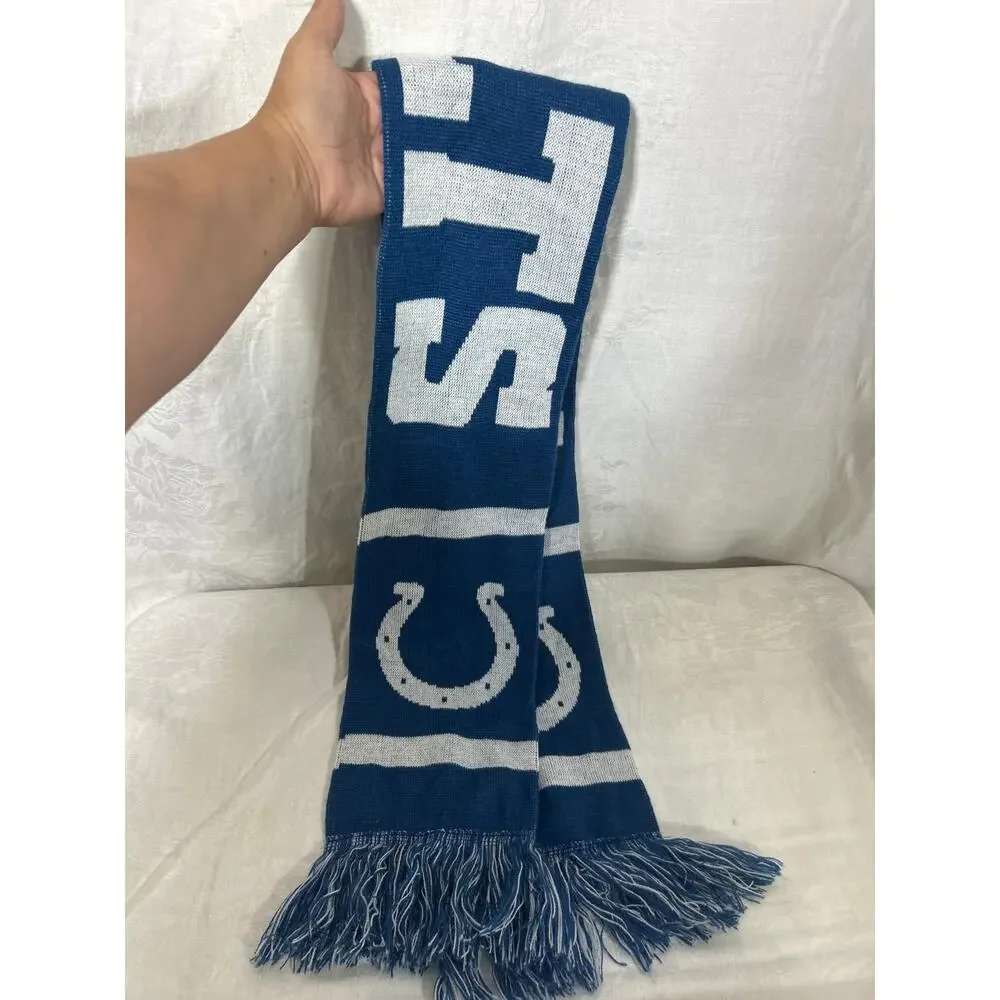Indianapolis Colts Scarf Football NFL Indiana Horseshoe Blue White Fringe Winter